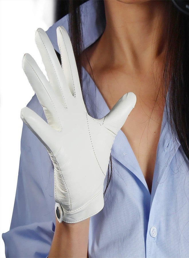 DooWay Women Real Leather Driving Gloves White Open Back Touchscreen Genuine Sheepskin Motorcycle Finger Gloves - Image 2